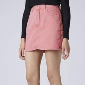 NWT Topshop Moto Pink Frayed Hem Denim Skirt